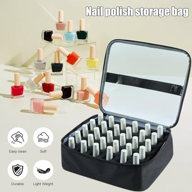 30-Slot Nail Polish Organizer, YU DEYG Nail Bag with Transparent Display Window, Sponge Support?Removable, Organizer for Nail Supplies