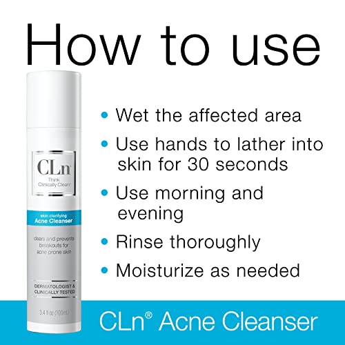 CLn 3.4 oz Acne Facial Cleanser with Salicylic Acid for Blackheads & Breakouts - Oil-Free & Fragrance-Free