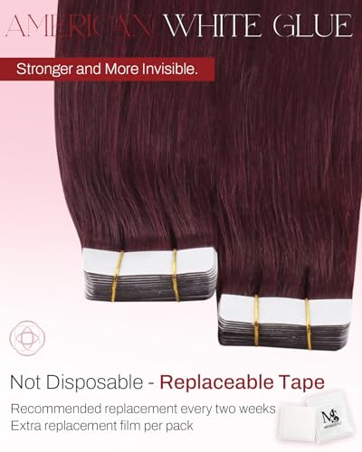 Moresoo Burgundy Tape-In Hair Extensions 16 Inch - Wine Red 20 Pieces