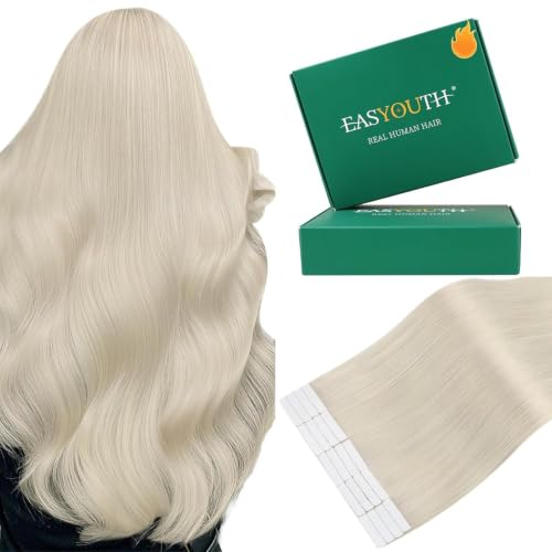 Blonde Tape-in Hair Extensions 18 Inch, 20pcs - Light Blonde, Reusable, Natural Look - Variation of Tape-A #1000 Blonde / Pack of 1