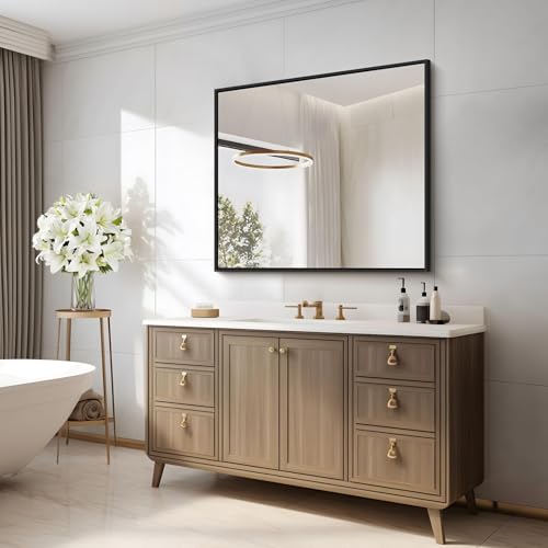 COFENY Black 30x30 Inch Rectangle Wall Mirror with Metal Frame - Modern Vanity Bathroom & Living Room Decor - Horizontal or Vertical Mounting