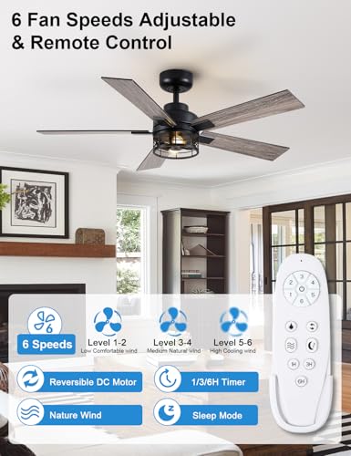 46 Inch Farmhouse Ceiling Fan with Lights and Remote Control - Rustic Style