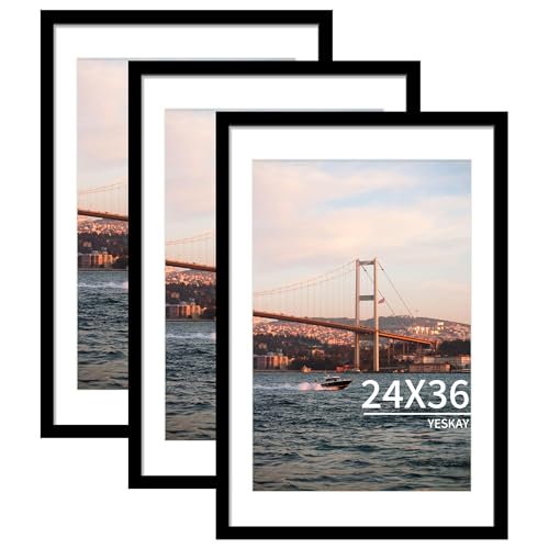 YESKAY 24x36 Black Picture Frame Set of 3 - Wall Display for Photos & Posters