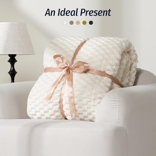 Cream White Weighted Blanket for Adults 60x80 20lbs Fuzzy Fleece