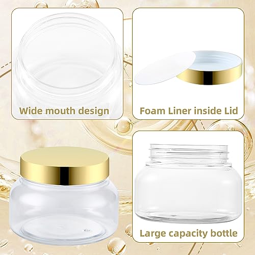 Gold Lid 8oz Plastic Container Set - Waterproof Labels for Body Scrubs & Cosmetics - 24 Pack