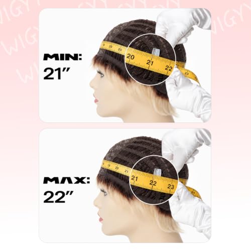 Pixie Wig for Women - Short Curly Synthetic Wig with Bangs, Dark Root Ash Blonde Highlights, Glueless Fit