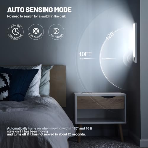 12 Inch Rechargeable Motion Sensor Under Cabinet Light - White, 6 Pack
