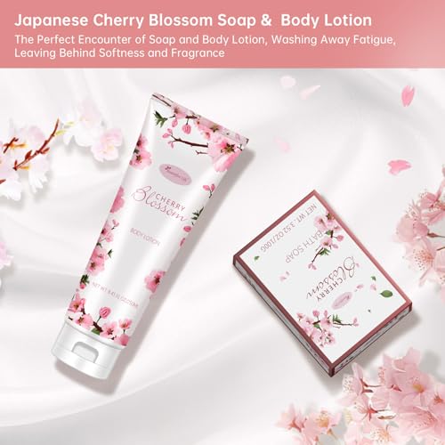 Japanese Cherry Blossom Bath Gift Set - 7 Piece Spa Kit for Women
