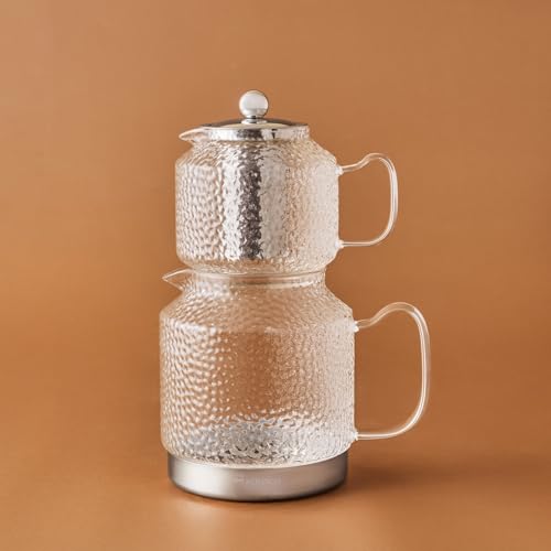 Large Borosilicate Glass Turkish Tea Set - Double Teapot for Induction Stovetop