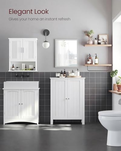 VASAGLE Bathroom Floor Storage Cabinet with 3 Drawers - White, 23.6W x 11.8D x 31.5H, Includes 1 Door