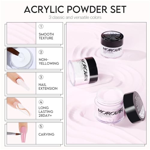 Morovan Acrylic Nail Kit for Beginners with UV Lamp - 73P Professional Gel and Glitter Set for Home Salon
