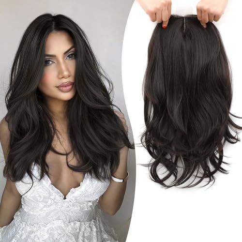 18 Inch Dark Brown Synthetic Hair Topper for Women, Volume & Coverage