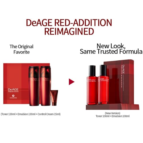 CHARMZONE DeAge Red Addition (New Version) Korean Skincare Set ? Anti-Aging Toner & Emulsion Duo (100ml / 3.38 fl.oz) with Red Wine, Pomegranate & Tomato for Hydration, Firming & Radiance
