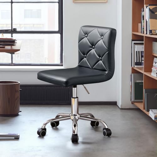 Adjustable PU Leather Office Chair with 360° Swivel & Armless Design - Home & Office Use