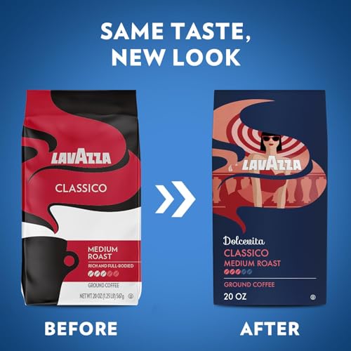 Lavazza Dolcevita Classico Ground Coffee 6 Pack of 20oz - Medium Roast, Rich & Full-bodied, Arabica & Robusta, Ideal for Drip Brewers