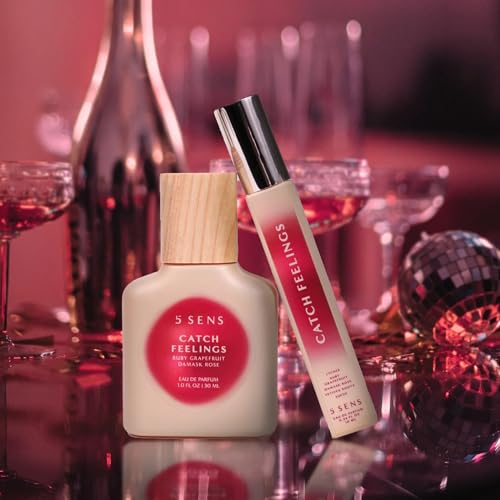 5 SENS Catch Feelings Eau de Parfum Travel Spray 0.34 Fl Oz - Warm Floral Fragrance with Lychee & Rose, Vegan & Cruelty-Free