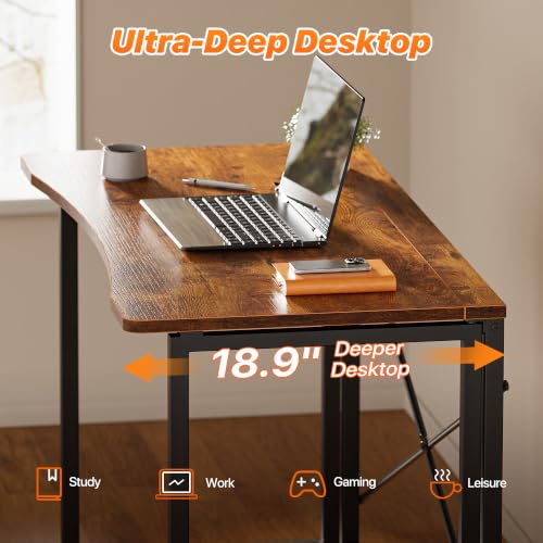 Huuger 39.4 Inch Foldable Computer Desk with Rustic Brown Finish - Compact Small Space Table