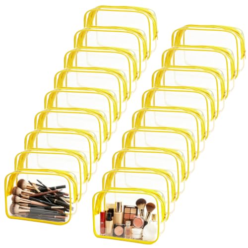 18 Pieces Small Clear Makeup Bags Set - Yellow TSA Approved Waterproof Cosmetic Pouches