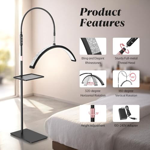 Mznoo Black Half Moon Lash Light with Diamond Design, Adjustable Brightness & Tool Tray