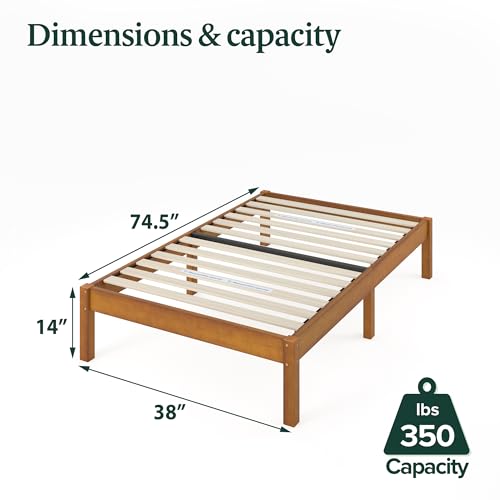 Twin Bamboo Platform Bed Frame with Under-Bed Storage - Brown, No Box Spring Needed