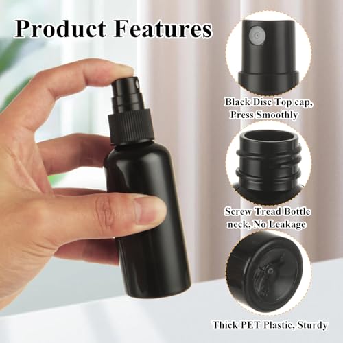 Black Plastic Spray Bottles 2 oz Set with Labels and Funnels - 60 Pack