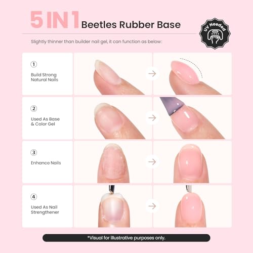 Beetles 15ml Rubber Base Gel Nail Polish, Nude Pink Gel Polish Color Base Builder Neutral Base Coat Nail Strengthener for Nail Art Design, Soak Off UV LED light Needed