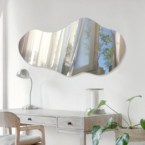 PERFNIQUE Cloud Irregular Wall Mirror 43x24 Inches Frameless Modern Decor