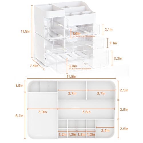 Cq Acrylic White Large 6-Drawer Makeup Organizer for Vanity & Bathroom