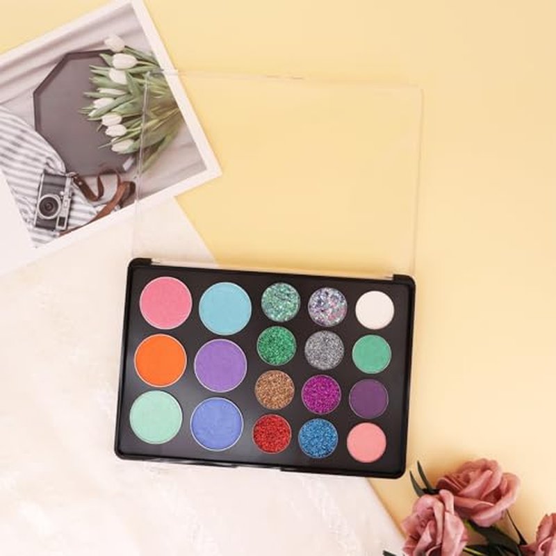 Large Empty Magnetic Eyeshadow Palette with Clear Top, Travel Makeup Organizer with 40Pcs Adhesive Metal Stickers For DIY Your Own Powder Palette (Large Palette - 7.87¡±x5.51¡±)