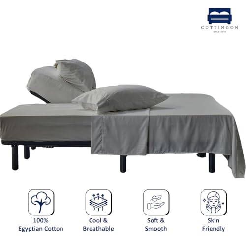 Split King Sheet Set 4 Piece Light Grey 100% Egyptian Cotton for Adjustable Beds