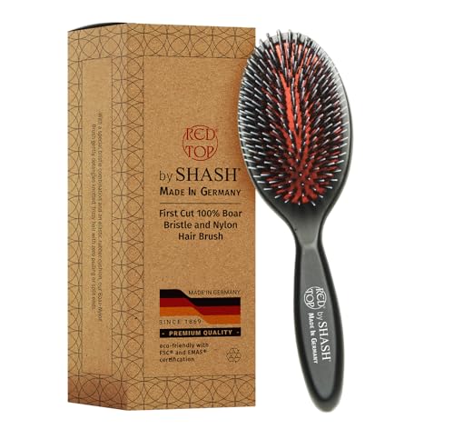 SHASH Hand Made German Nylon Boar Bristle Hair Brush Medium Black - Gentle Detangling