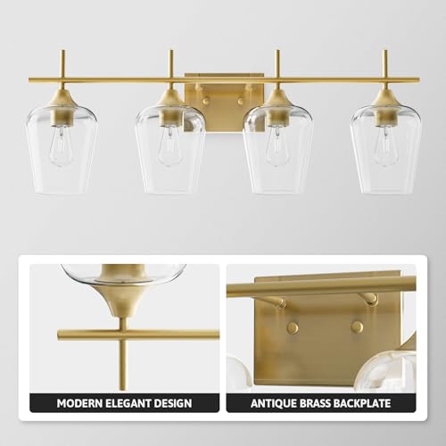 VONLUCE 4-Light Bathroom Vanity Light Fixture in Brushed Gold - Modern Industrial Style