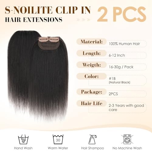 Clip-In Hair Extensions 10 Inch Natural Black 2Pcs Short Human Hair Volumizing
