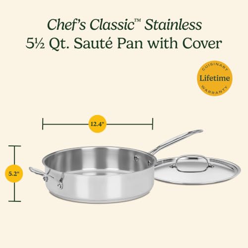 5.5 Qt Stainless Steel Sauté Pan with Lid - Induction & Oven Safe Cookware