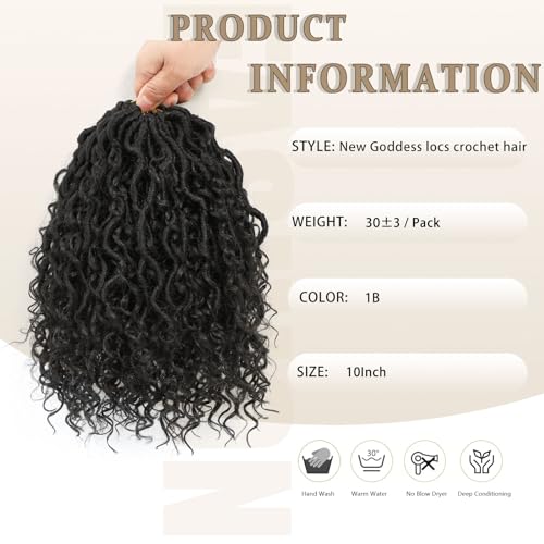 Molleas Goddess Locs Crochet Hair 10 Inch - Pre-Looped Faux Locs for Black Women, 1B Color, 3 Packs