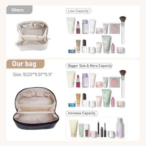 ETTP Waterproof PU Leather Large Capacity Cosmetic Bag for Women with Divider & Handle - Travel Makeup & Toiletry Organizer (Black)