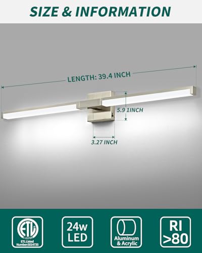 OKELI 40 Inch Dimmable Bathroom Vanity Light Fixture - Brushed Nickel Variation