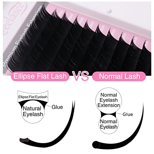 Cashmere Ellipse Flat Lashes Split Tip Eyelash Extensions Natural Matte Soft Lightweight Classic Lash Extensions Professional Salon Use(0.15,D,8-15mm,Caramel)