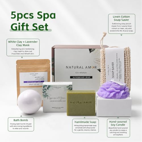 Green 5-Piece Spa Gift Set for Women with Soap Candle Bath Bomb & Scrunchie