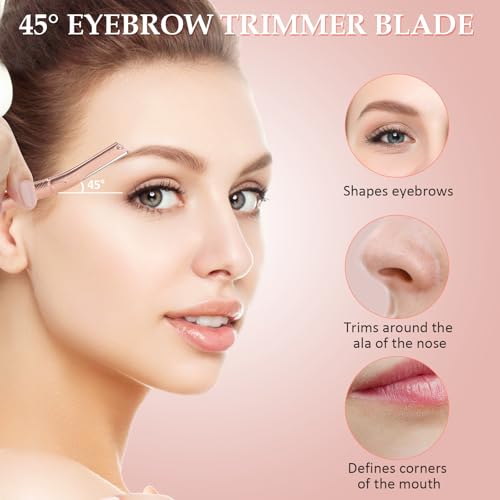Eyebrow Razor for Women,Face Razors for Women Dermaplaning,Professional Dermaplane Tool with Protective Cap for Peach Fuzz (Rose Gold-10 Blades)