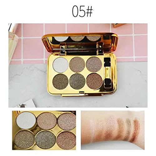 Sparkle Eyeshadow Palette - 6 Colors Glitter Eye Shadow Palettes Highly Pigmented Long Lasting Waterproof Sweatproof Professional Nudes Warm Natural Neutral Smoky Cosmetic Eye Palette Set Gold (#05)