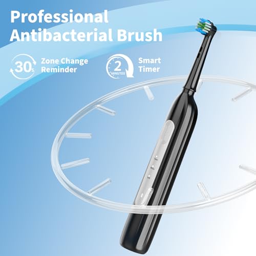 ORAFLIPP Black Electric Toothbrush with 3 Modes, 2-Minute Timer & 8 Replacements