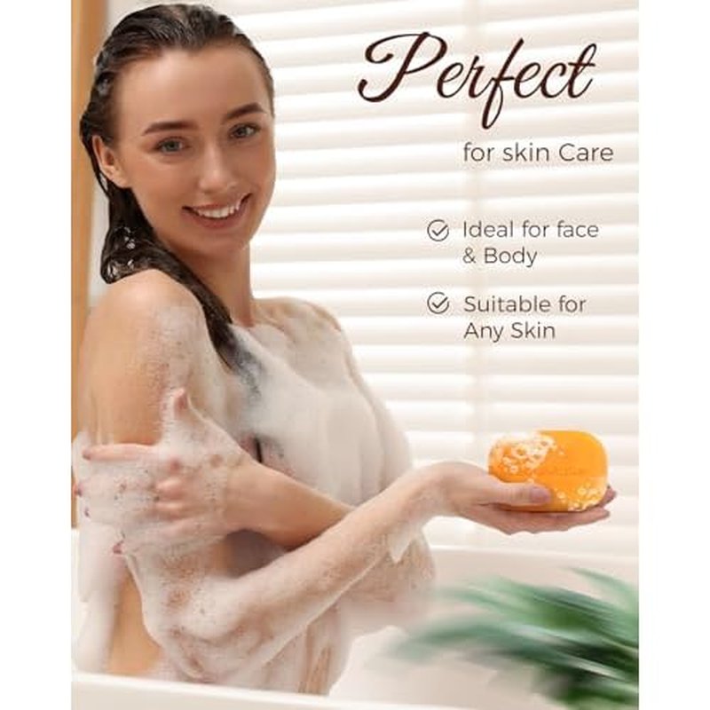 Kojic Acid Soap, Turmeric Soap for Dark Spots with Vitamin C & Shea Butter, Paraben & Sulfate-Free - 3 Bars with African Net Sponge