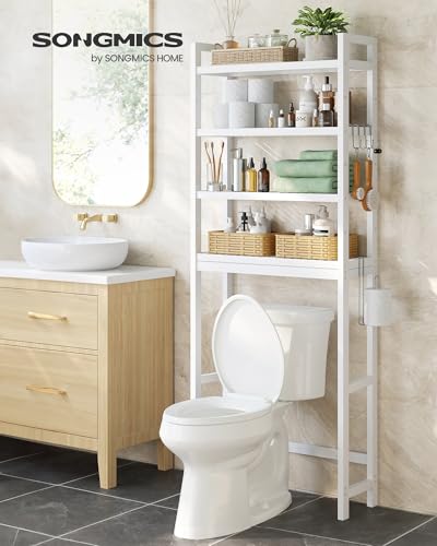 SONGMICS 4-Tier Bamboo Over-The-Toilet Storage Shelf - Cloud White, 72.8"H