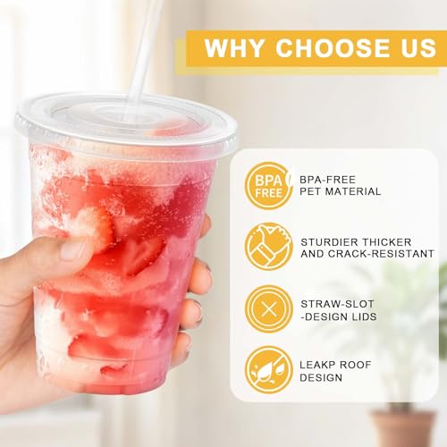Clawsoff 16oz Disposable Plastic Cups Pack with Lids & Straws - 500 Count