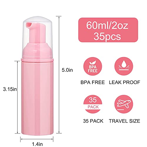 Pink 50 Pack 2 oz Foam Pump Bottles Refillable Soap Dispensers for Beauty & Travel