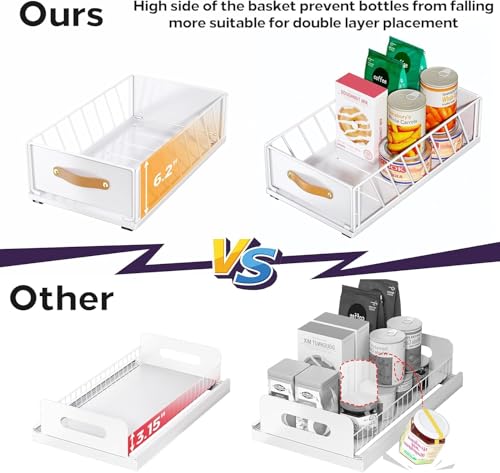 Pull Out Cabinet Organizer 15.8W x 21D x 6.2H Inches White - Heavy Duty Slide Out Shelves with Handle, Nano Film, No Drill Needed (1 Pack)