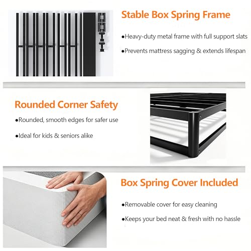 King 7 Inch Heavy-Duty Metal Box Spring, Noise-Free, Easy Assembly – YORTHEN