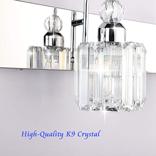 Round Chrome Modern LED Crystal Bathroom Vanity Lights 3-Light Fixture