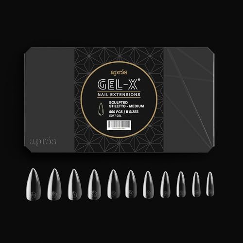 Apres Gel-X¢ç Sculpted Stiletto Medium Tip Box | 500pc Gel-X Tips, 11 Sizes 00-9, Premium Quality